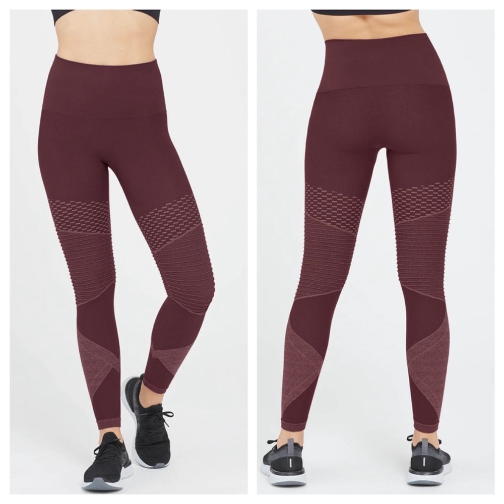 SPANX Maroon Textured Leggings